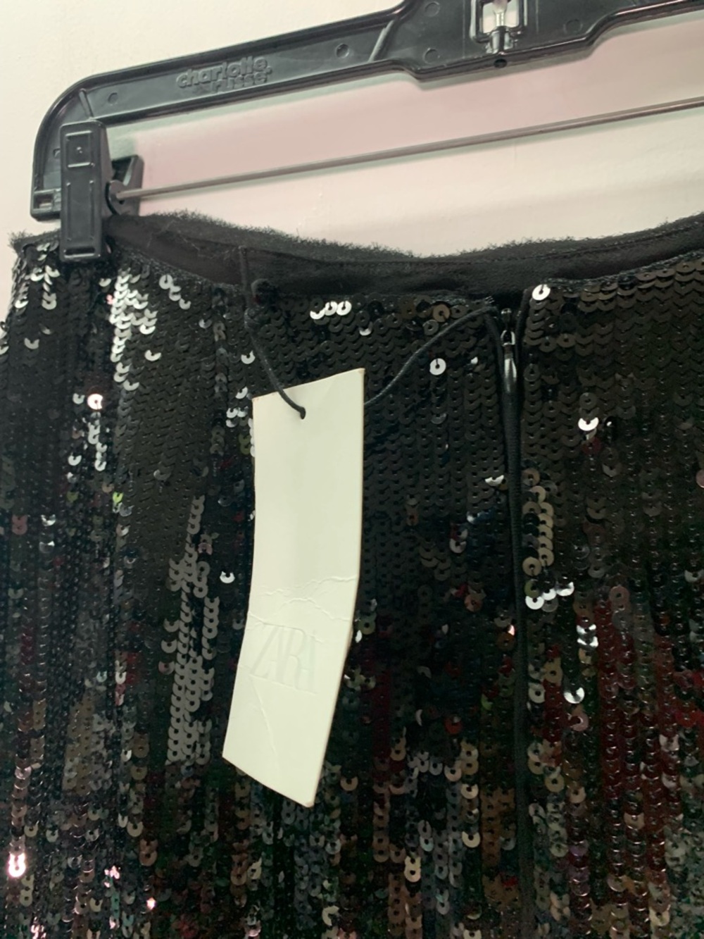 NWT ZARA ZW Collection Long Fringed Sequin Skirt Black 4831/242 Size S - Picture 8 of 13